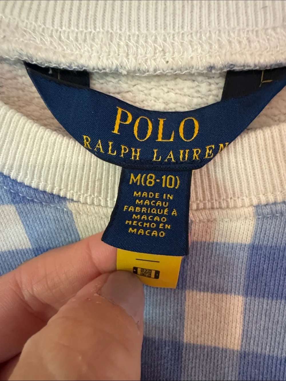 Ralph Lauren Light Blue & White Gingham Crewneck Sweatshirt